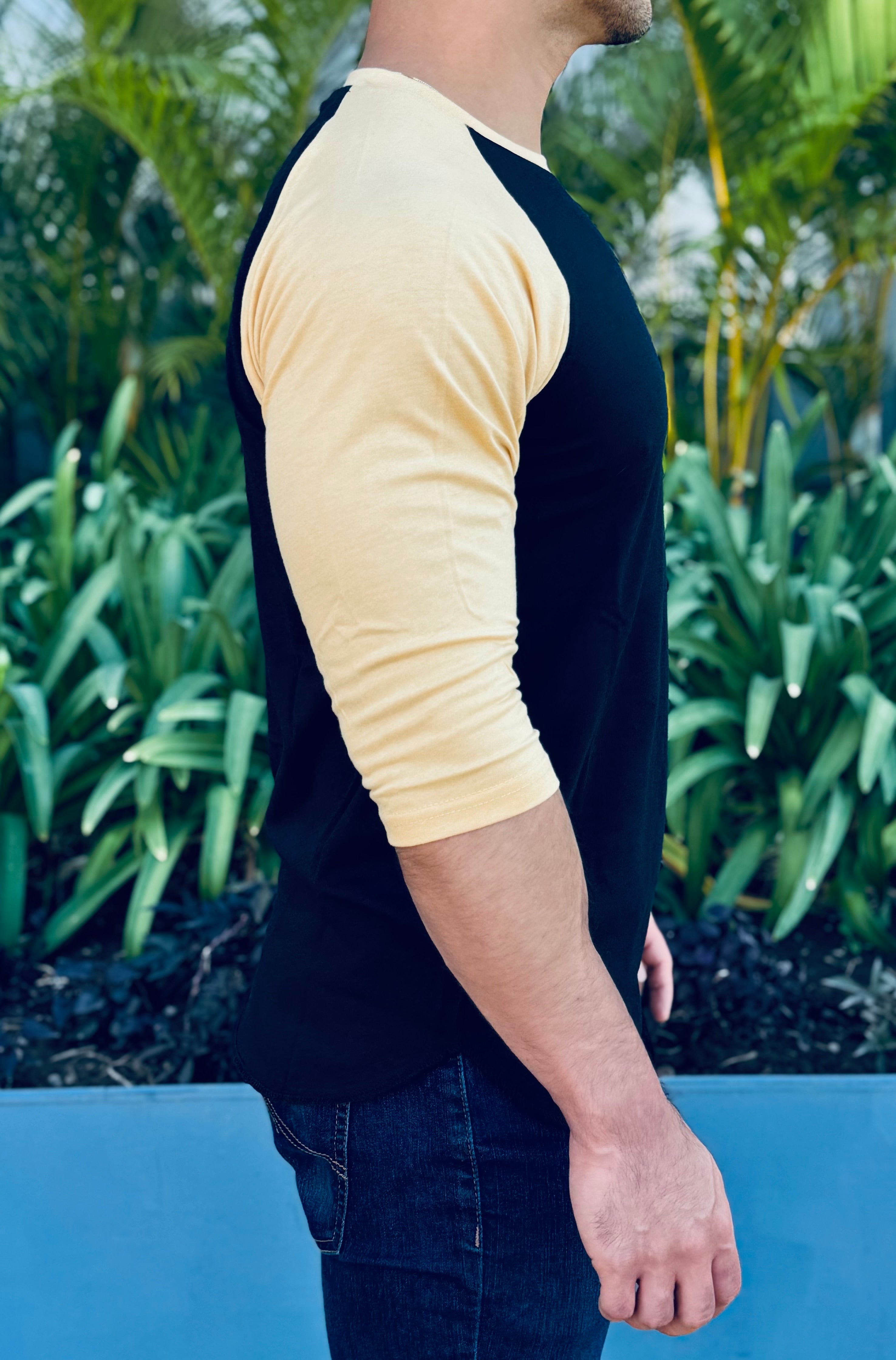 PLAYERA LONG FIT 3/4 Black/Yellow