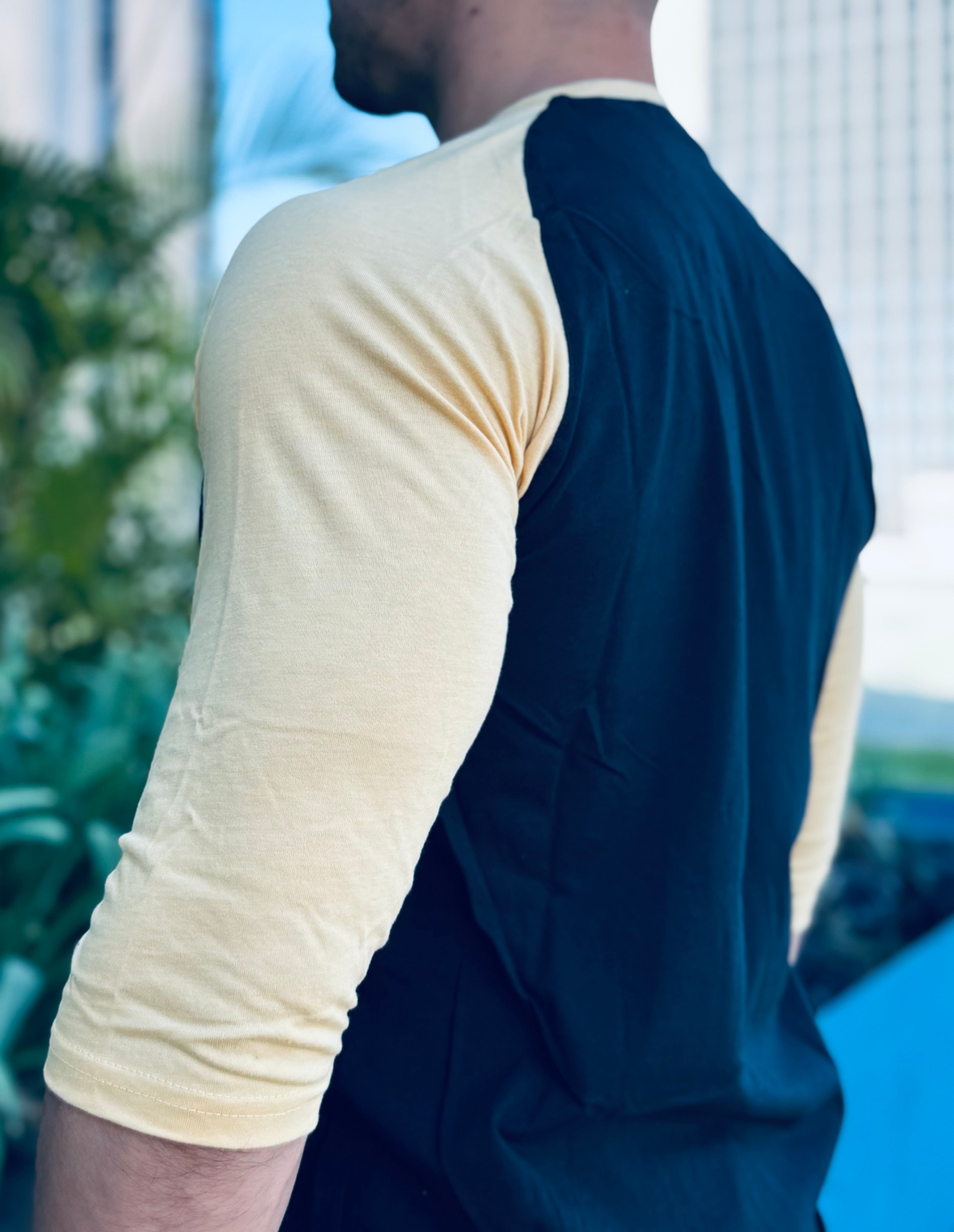 PLAYERA LONG FIT 3/4 Black/Yellow