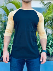 PLAYERA LONG FIT 3/4 Black/Yellow